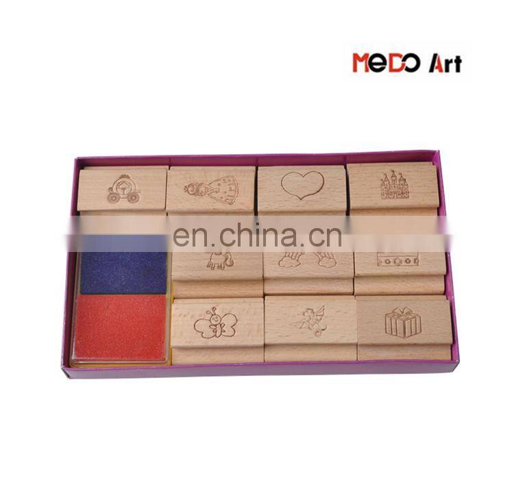 11 Pieces Set Wooden Handle Rubber Sweet Cartoons Kids Stamp Set