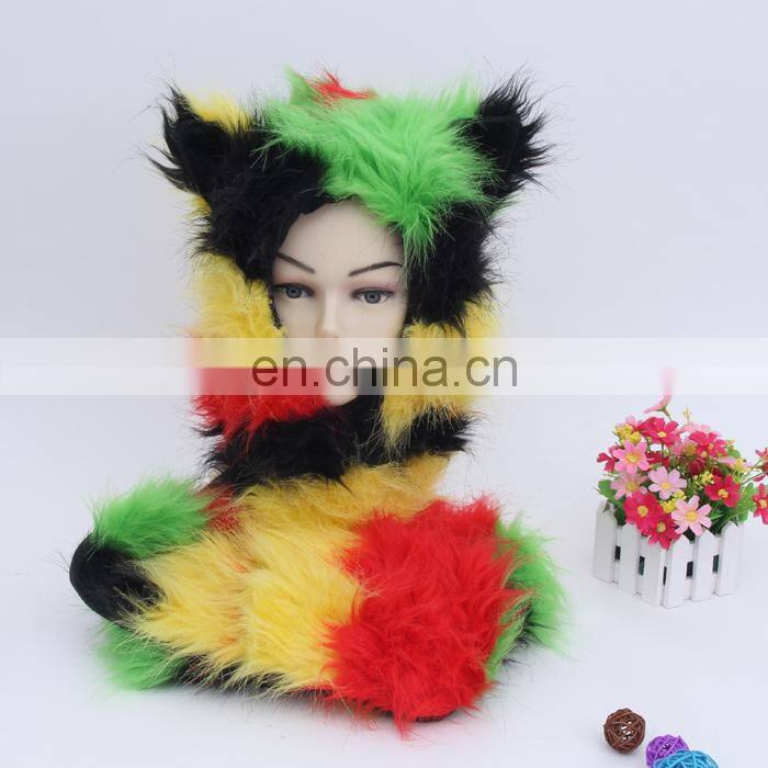 Small Oder Qty Wholesale Russian Style Women Faux Fur Hooded Scarf Animal Hat