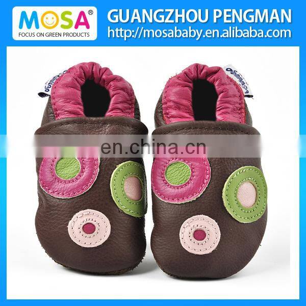 Genuine Leather Soft Sole Girl Infant Brown Shoes Dot Pattern Size 0-4 Years