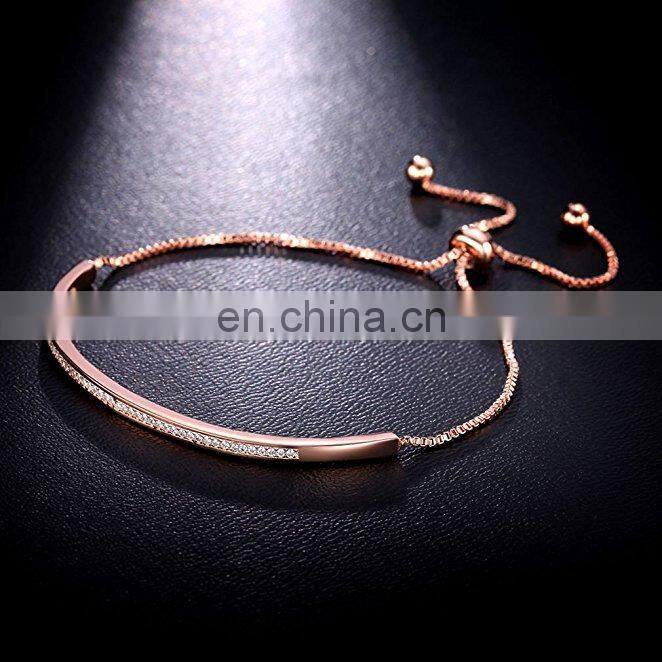 2017 New Trending Wholesale Adjustable White Rhinestone Rose Gold Bangle