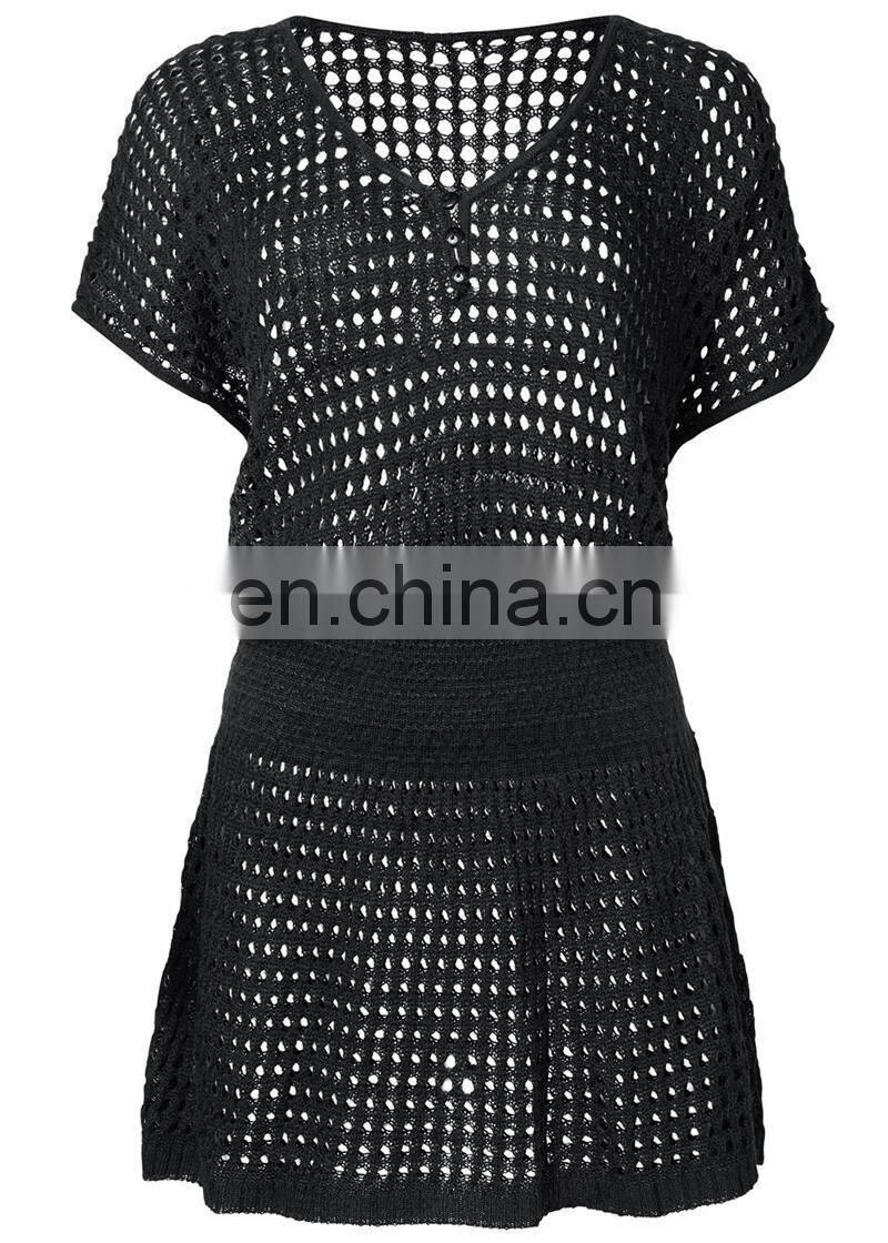 Summer women mesh knitted crochet swimsuit dress beachwear