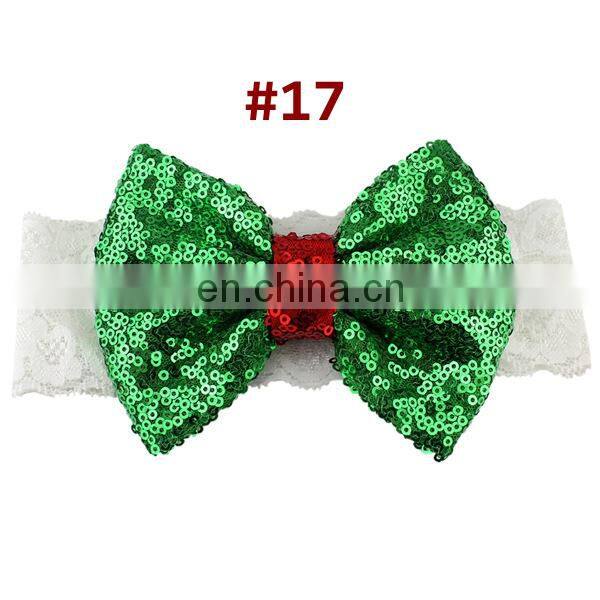 5Inches Girl Sequin Bows Headband Solid Color Kids Lace Patchwork Hairband 19Colors