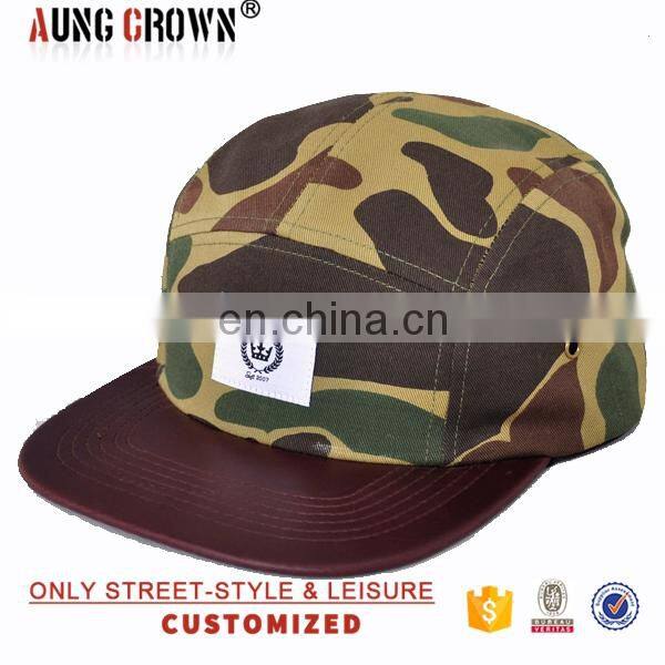 Promotional custom own printed pattern camo pattern 5 panel hats wholesale