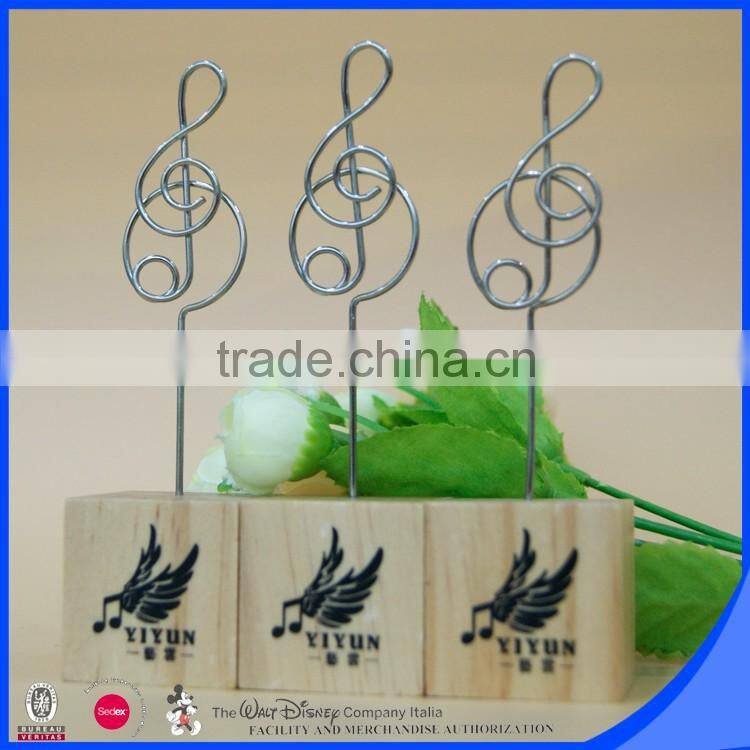 Music note wire clip square wood base picture holder
