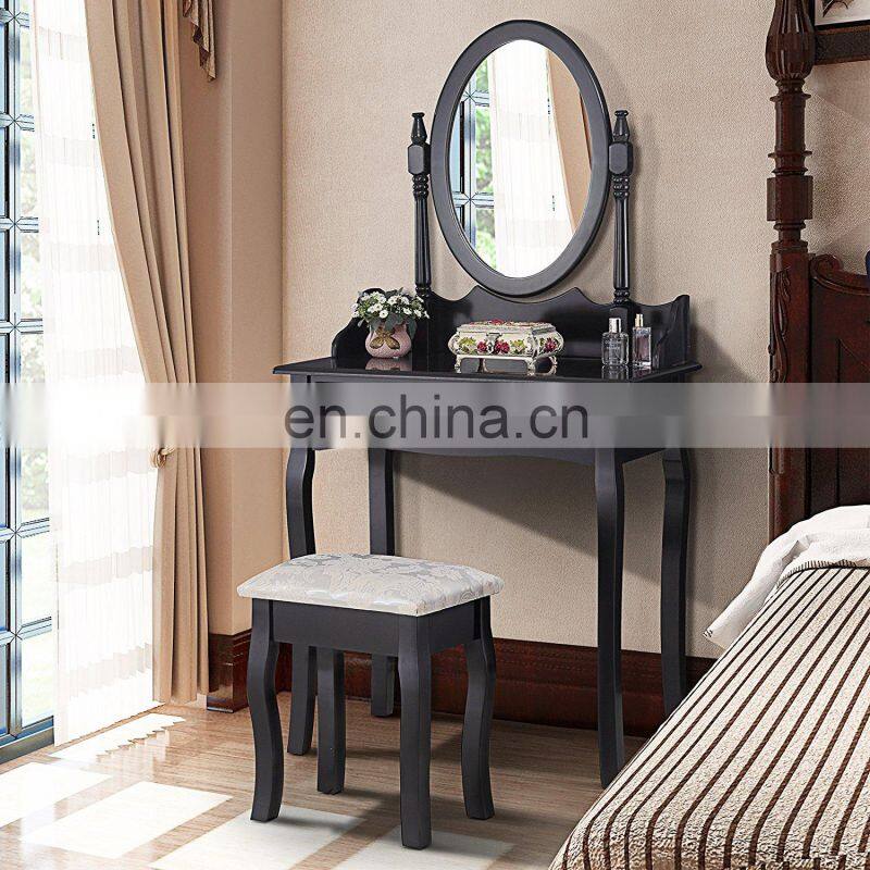 Black Dressing Table with Mirror and Stool