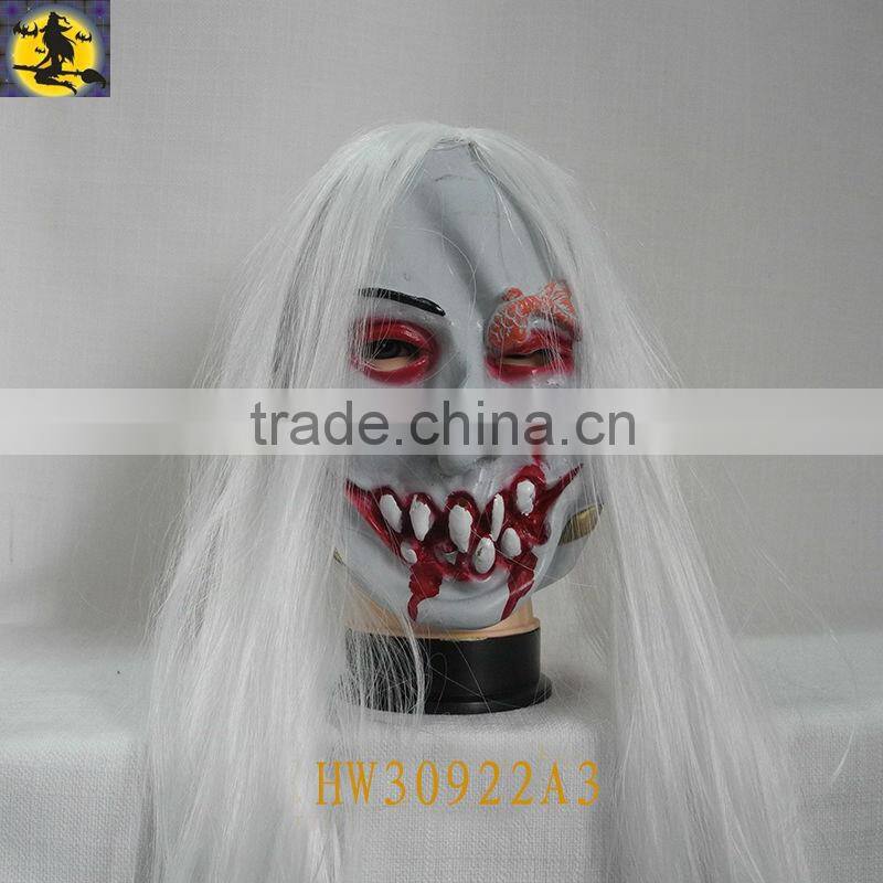 White Latex Masks of Terror with Hair