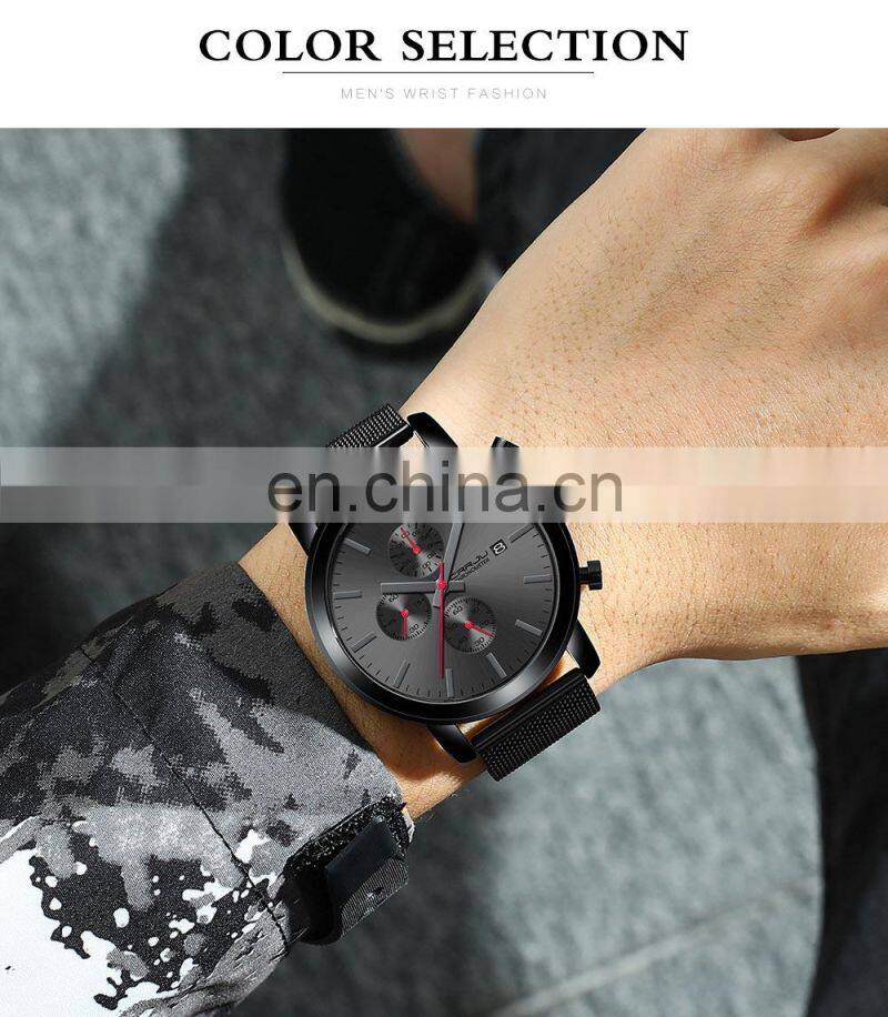 Crrju 2287 Advertisement Mens of Quartz Watch Chrono Steel Mesh Strap Beautiful Watches for Men