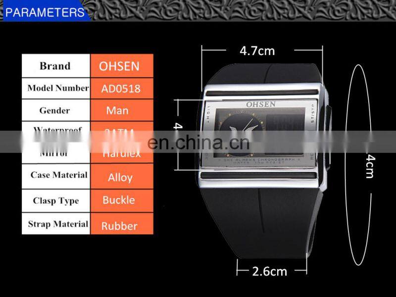 OHSEN AD0518 Men Quartz Watch LED Dual Digital Luminous Hands Wristwatch