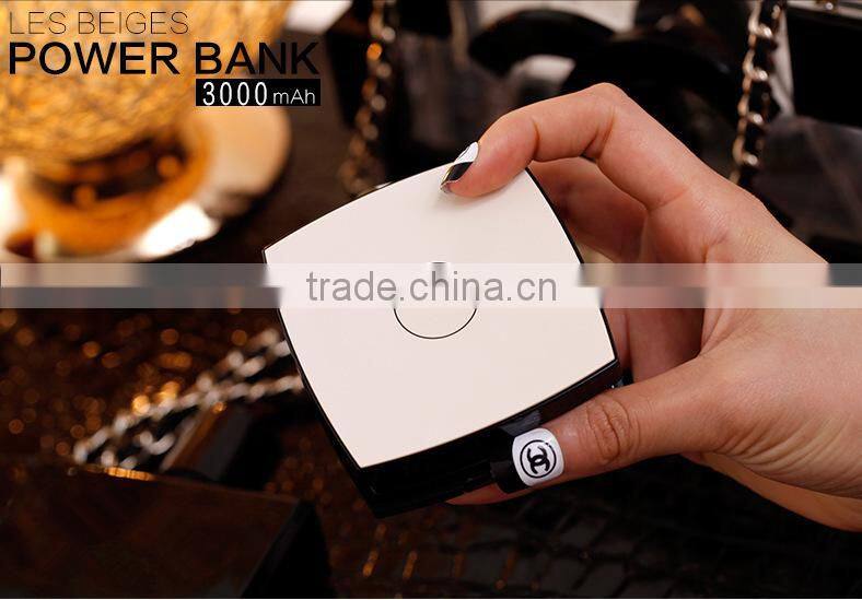 2016 fashion 3000mah Channel power bank mirror travel charger
