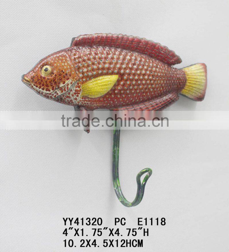 Wholesale cheap embossed fish shape single metal wall hook