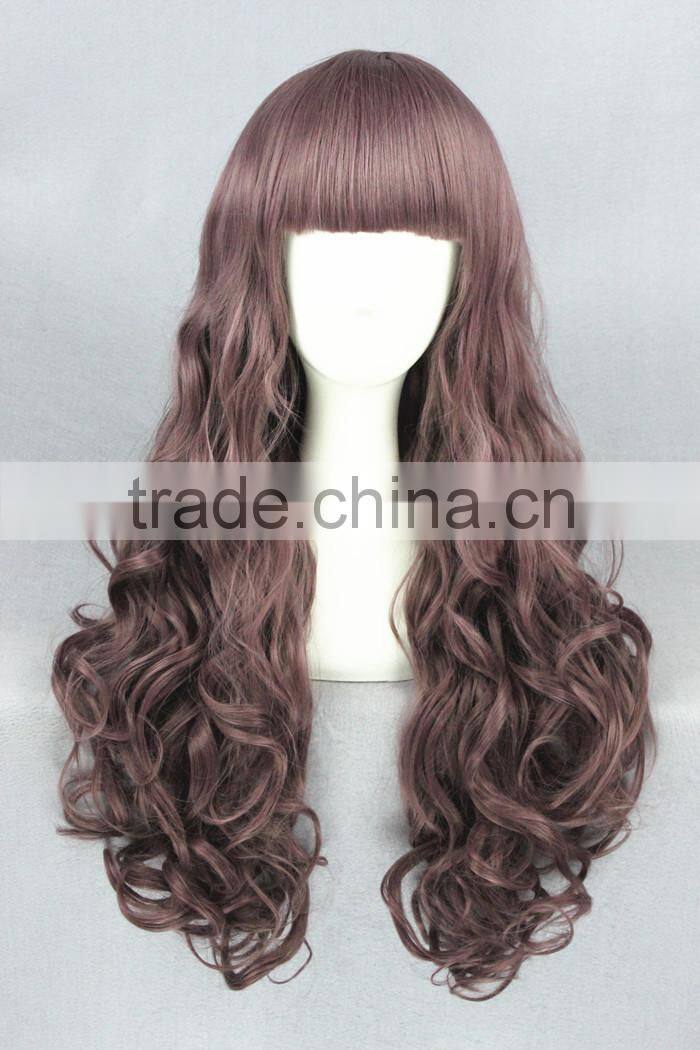 cheap medium 70cm dark brown wave Lolita style synthetic cosplay wig
