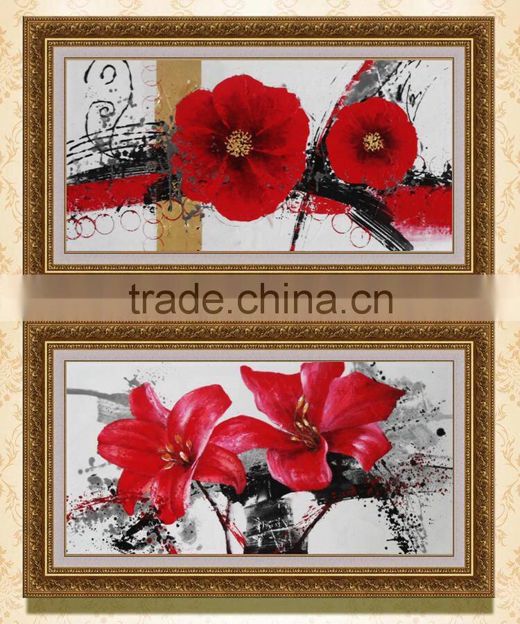 hand painted Red flower modern home decorative canvas wall art framed oil painting wz-289