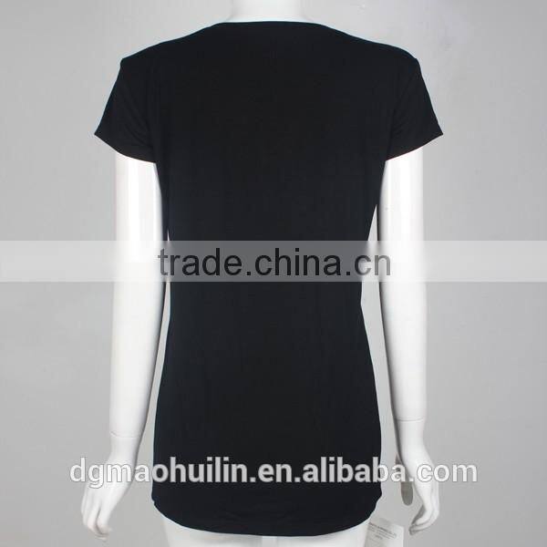 guangzhou tshirt factory custom blank tshirt no label v neck plain black tshirt women