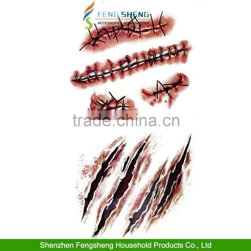 HALLOWEEN ZOMBIE SCARS TATTOOS WITH FAKE SCAB BLOOD SPECIAL FX COSTUME MAKE-UP