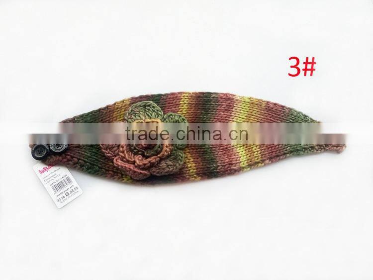 Beautiful Colorful Yarn Knittig Flower Decorated Fashion Women Head Band