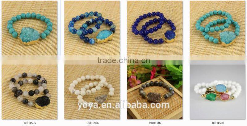 BRH1502 elastic bracelet, blue agate beaded blue druzy bracelet