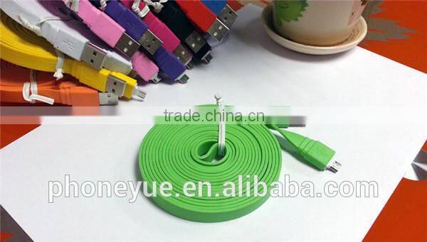 colorful big flat micro usb cable for android cell and for iphone4/4s