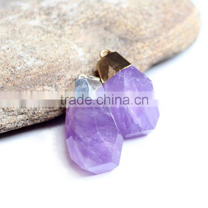Pendant, PTP-A168 Natural Precious Gem Stone Facted Amethyst Gold Pendant Necklace, Fashion Pendant Jewelry Wholesale