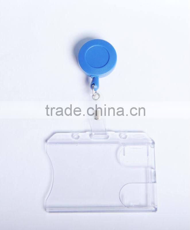Double pulling plastic retractable badge holder with epoxy dome logo yoyo for business