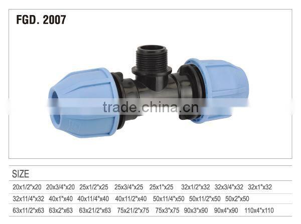 2014 90 TEE WITH THREADED MALE TAKE OFF PP COMPRESSION FITTINGS