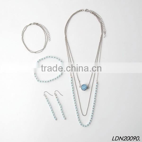 Fashion silver chain necklace and glass beaded necklace druzy necklace with matching earrings and btacelet