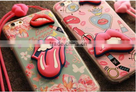 3D Soft Mouth Lip Fahion Printing Case for Iphone 6 Hot selling 2015