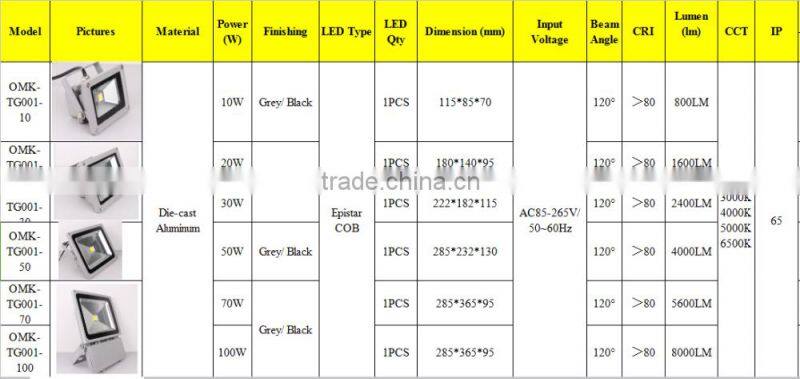 10w/20w/30w/50w/70w/100w led floodlight Fixture Flood Lighting Outdoor