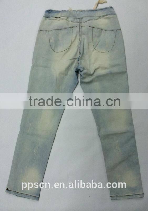 Retro High-waist skinny washed ripped elastic waist jeans for women