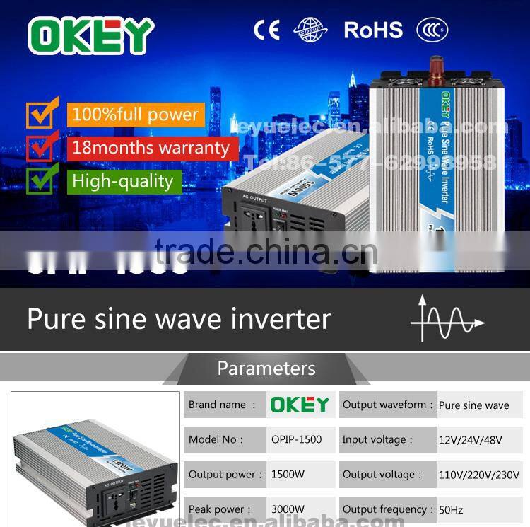 OPIP-1500-1-24 High frequency 100% full power 60Hz 24v 110v solar 1500w dc to ac power inverter