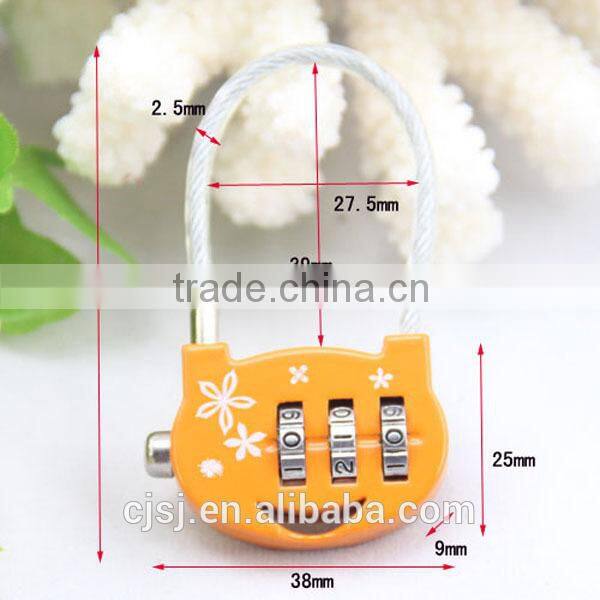 2015 CJSJ Brand Popular Style Wholesale Price Cute Cable Key Code Padlock for luggage