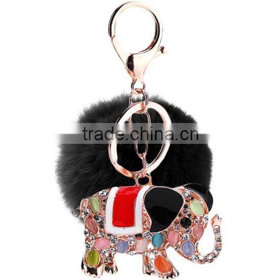 Wholesale Rabbit Fur ball bag keychain with Elephant