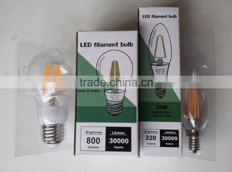 b22 2w 4w 2700k CE ROHS 360 degree led candle filament bulb 100-110lm/w