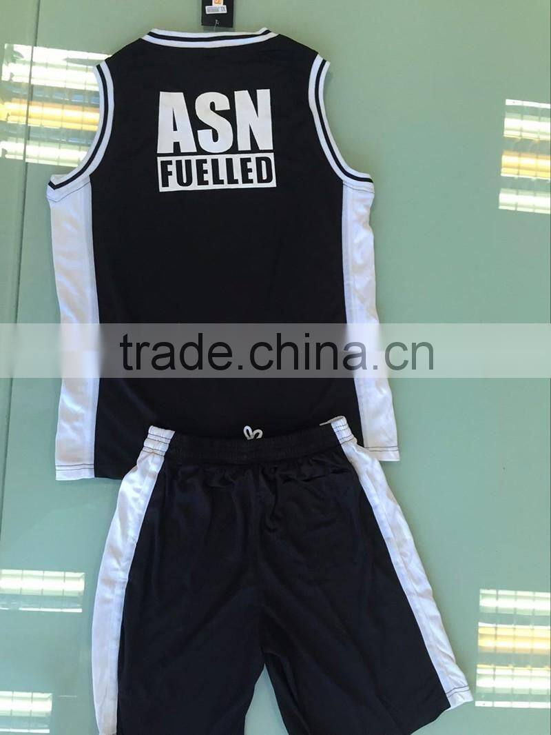 your team logo printing black and white color design basketall clothes breathable sublimation basketball uniform