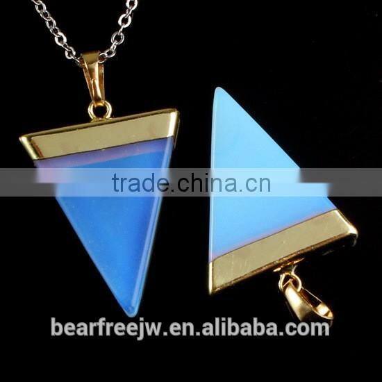 New Trendy Gold Plated Semi-Precious Gemstones Triangular Pyramid Chakra Pendant For Necklace