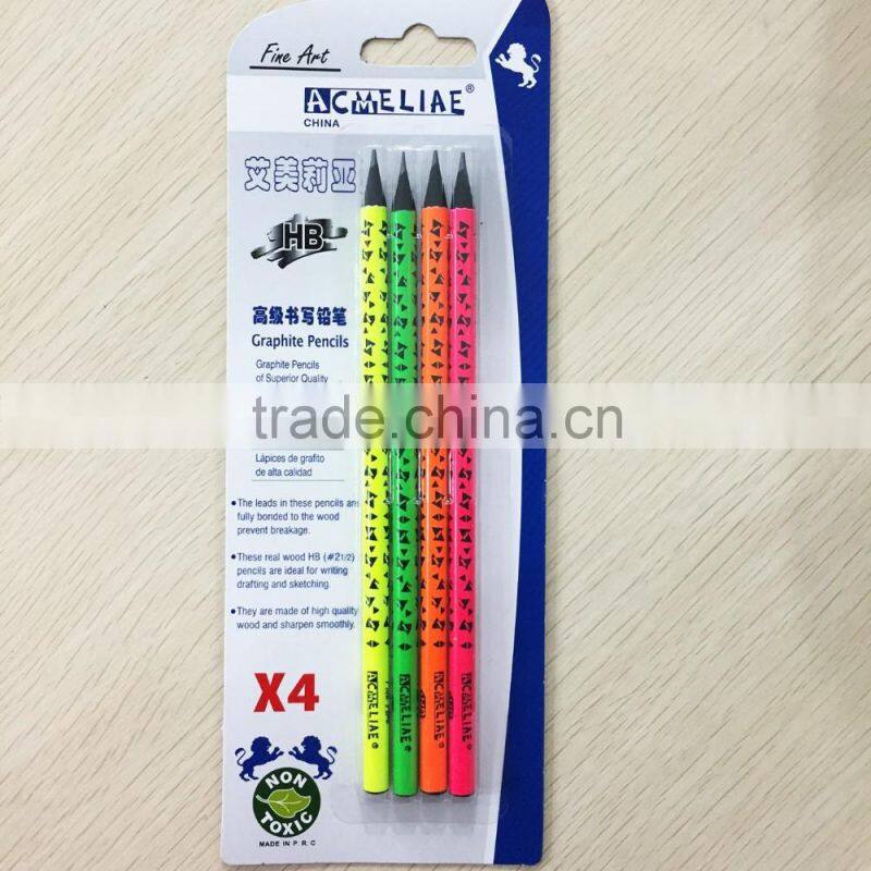 7" standard size round shape black wood neon body heat rolling HB pencil in blister card