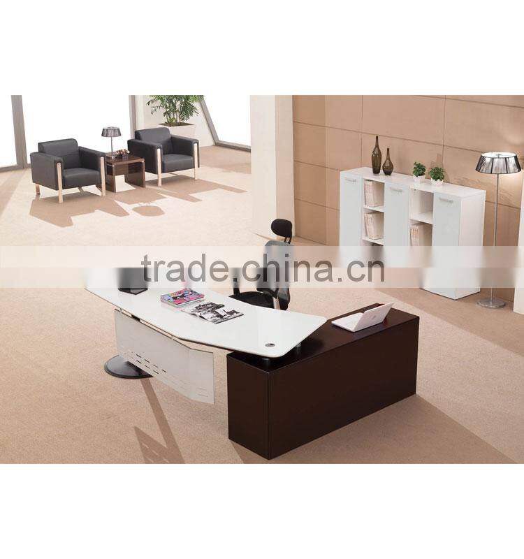 White Color Melamine Executive Wood Curved Office Desk