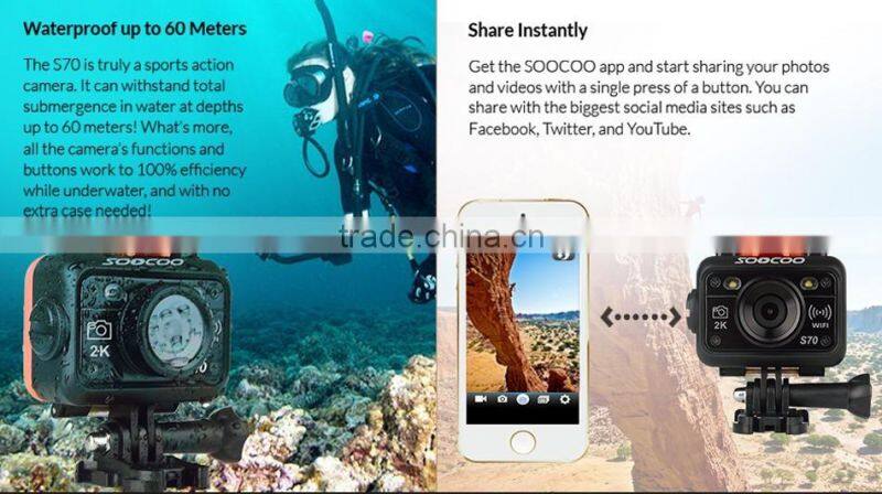 SOOCOO S70 WIFI Waterproof 2K Sports Cameras Full HD 170 Degree Wide-angle Lens(Add 1*Charger)