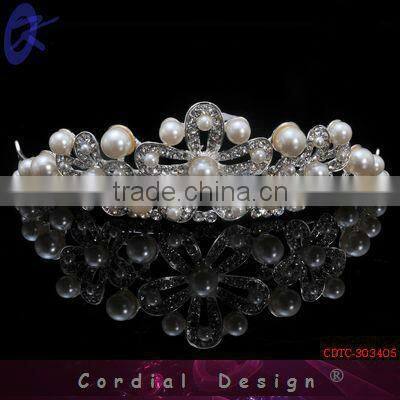 Fashion Design Wedding Accessories Alloy Pearl Tiara Crown In Bulk Order