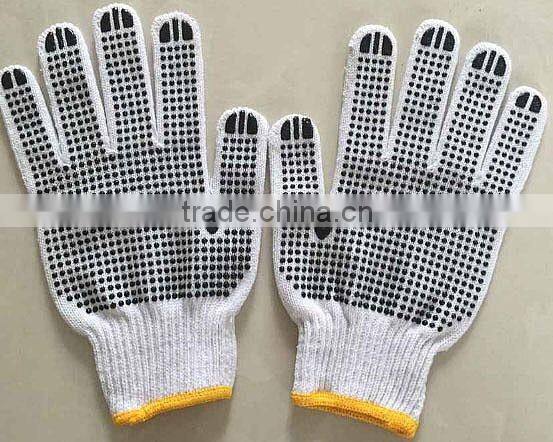 Single side yellow PVC dotted cotton glove,cotton glove for working