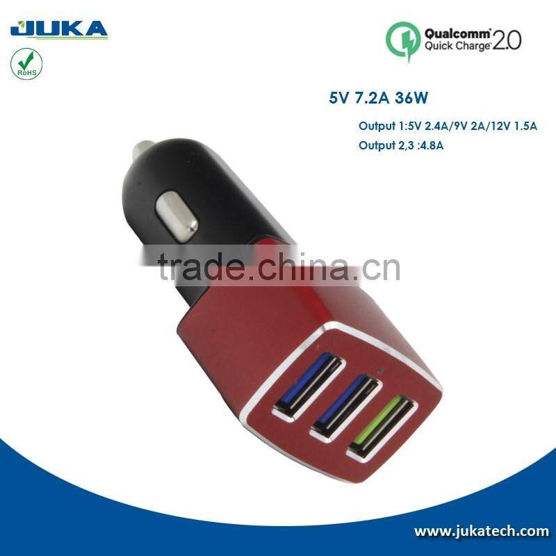 Wholesale Popular Qualcomm Quick Charge 2.0 Technology 3 port USB car Charger, Intelligent car USB Charger for mobile phone