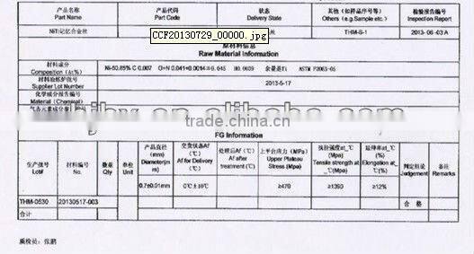 super-elastic Nitinol wire and shape memory alloy wire