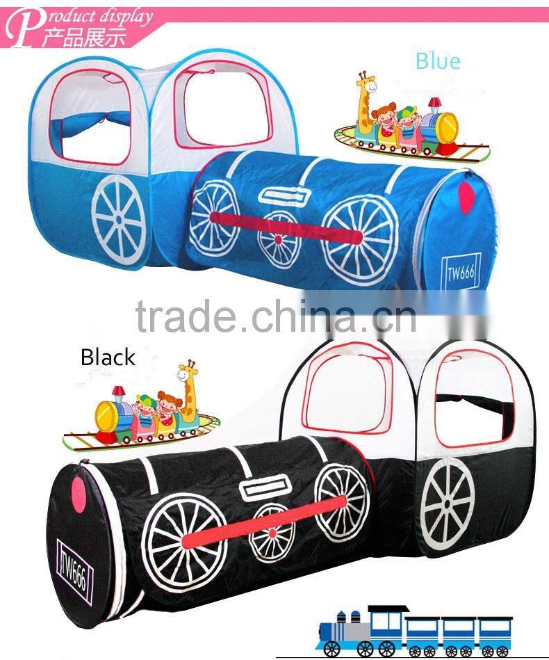 Funny kids playing cartoon train tent