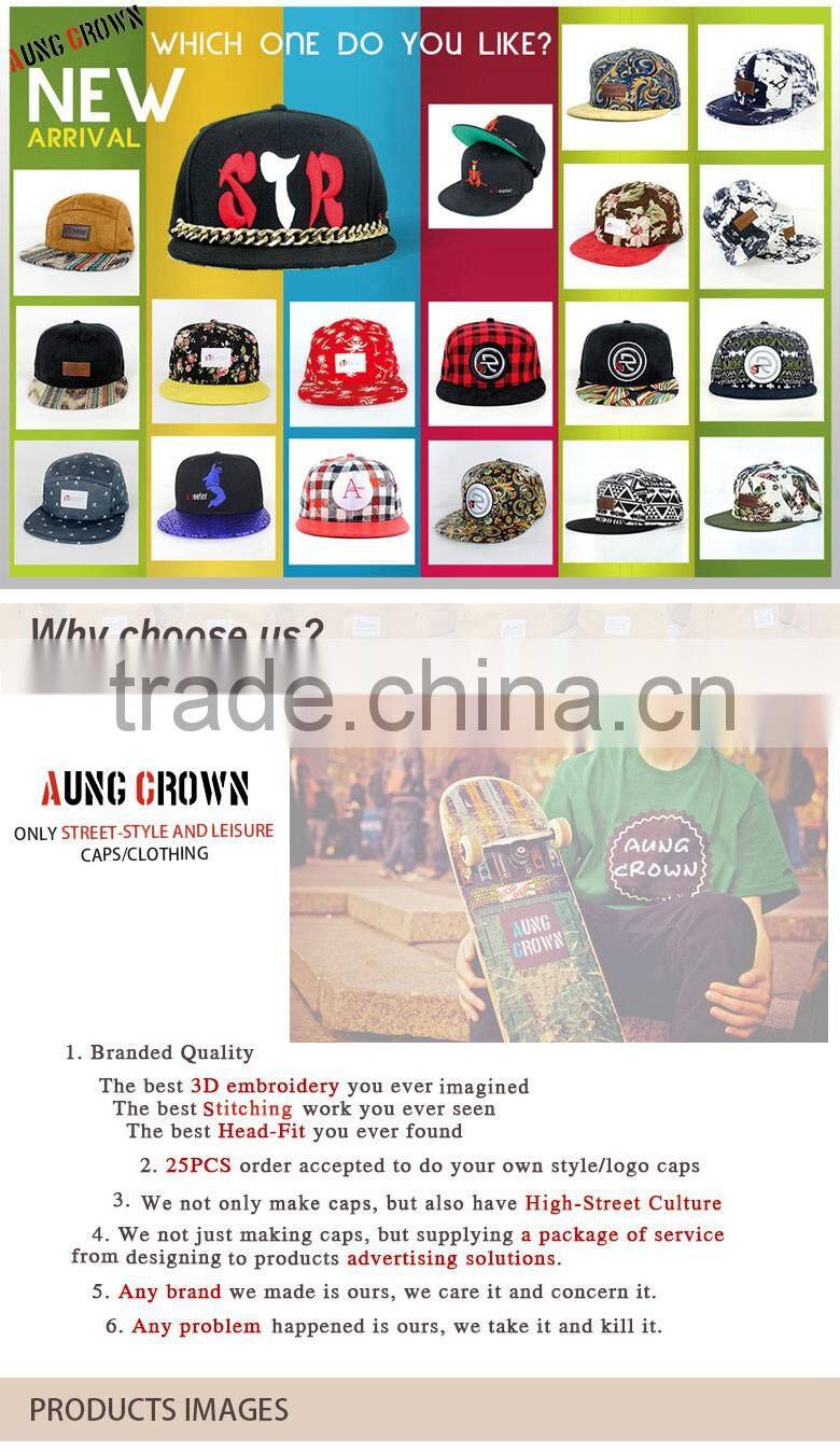 Suede and cotton fabric contrast color custom snapback caps