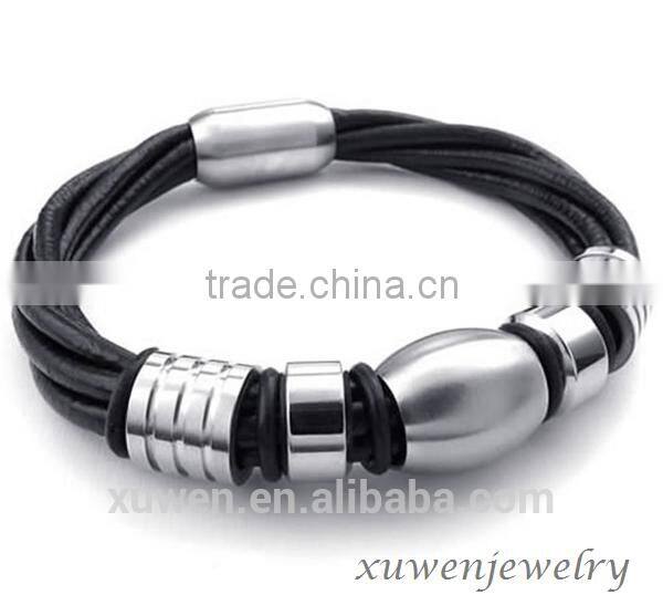 factory made stainless steel bulk leather bracelet with magnetic clasp