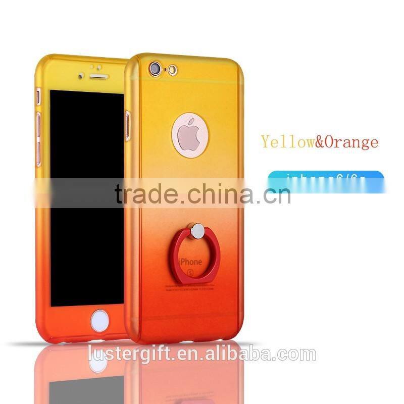 3 in 1 Phone Case with Rotating Ring Kickstand Tempered Glass Screen protector 360 Full body Cover Case for iPhone 6 6S