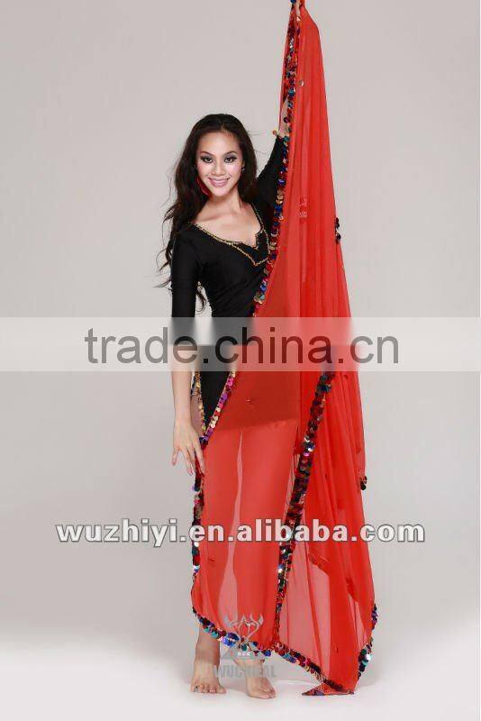 Guangzhou Qiancai Wuchieal 2013 elegant colorful bellydance veils,plus size shining Belly Dance veils (SJ015)