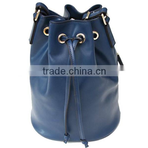 women PU leather Bucket bag fashion design rope closure cycling bag