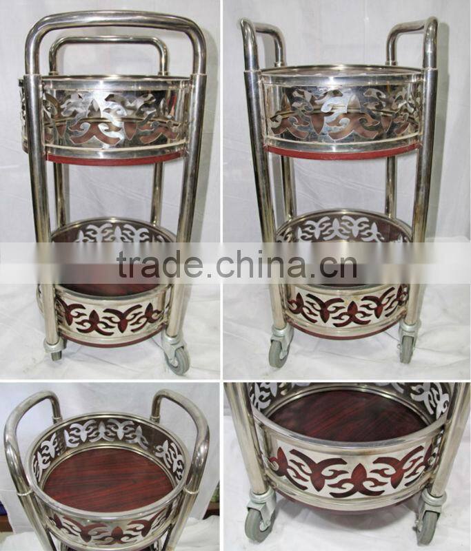 Fancy Design Classical Round Tea/Wine/Beverage Drink Serving Trolley With Pattern