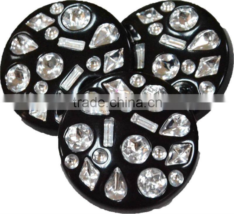Bulk Black Round Plastic Buttons 25mm with Multiple Fancy Rhinestone