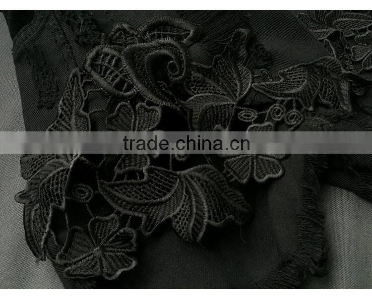 2016 Summer Fashion Women Lace Patchwork Ripped Denim Shorts Cotton Ladies New Style Tassel Fringed High Waist Short Pants